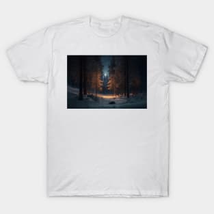 Winter Wonderland: A Snow-Covered Forest Under the Moonlight T-Shirt